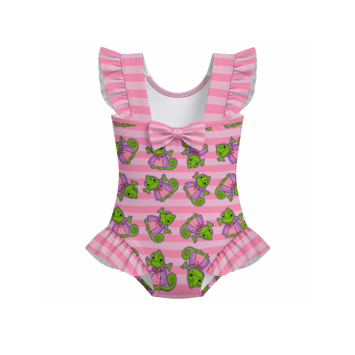 Chameleon Stripe Girls' Ruffle Sleeve Swimsuit With Bow