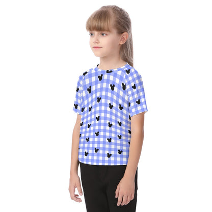 Bright Blue Gingham Kid's Raglan Sleeve T-shirt