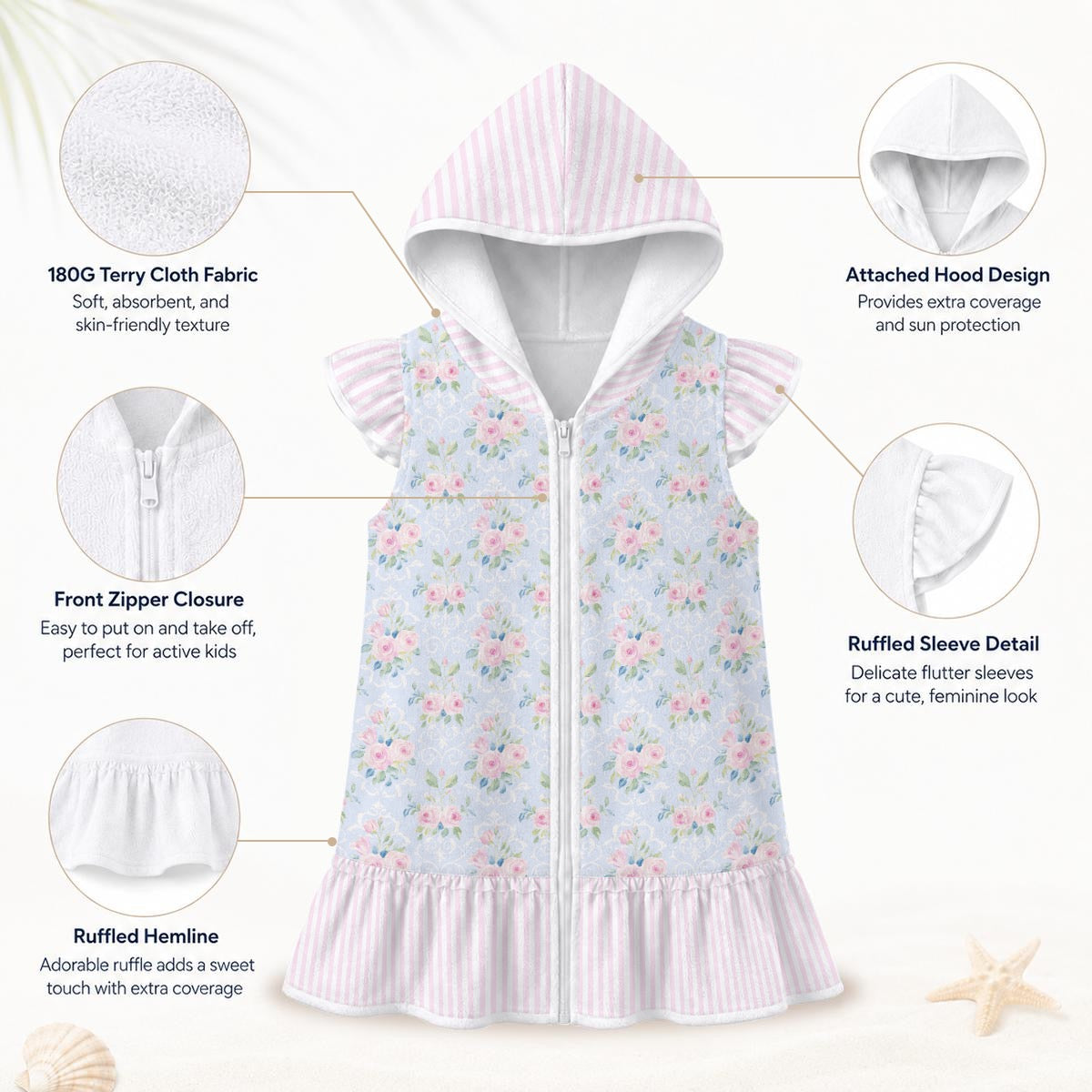 Rose Girls' Hooded Beach Cover-Up