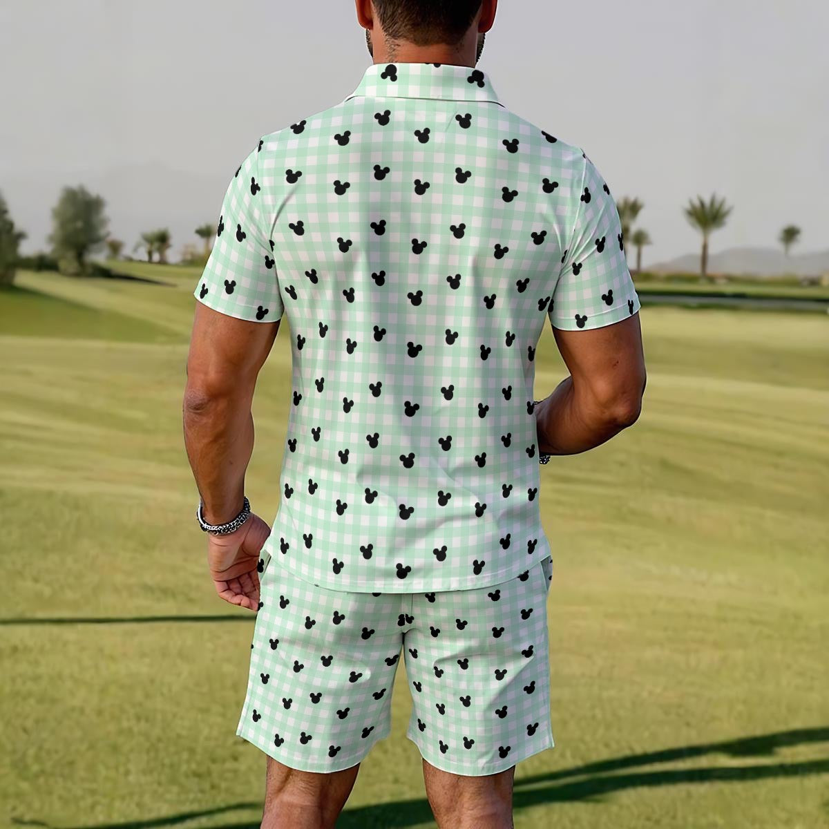 Green Gingham Men's Polo Sportswear Set