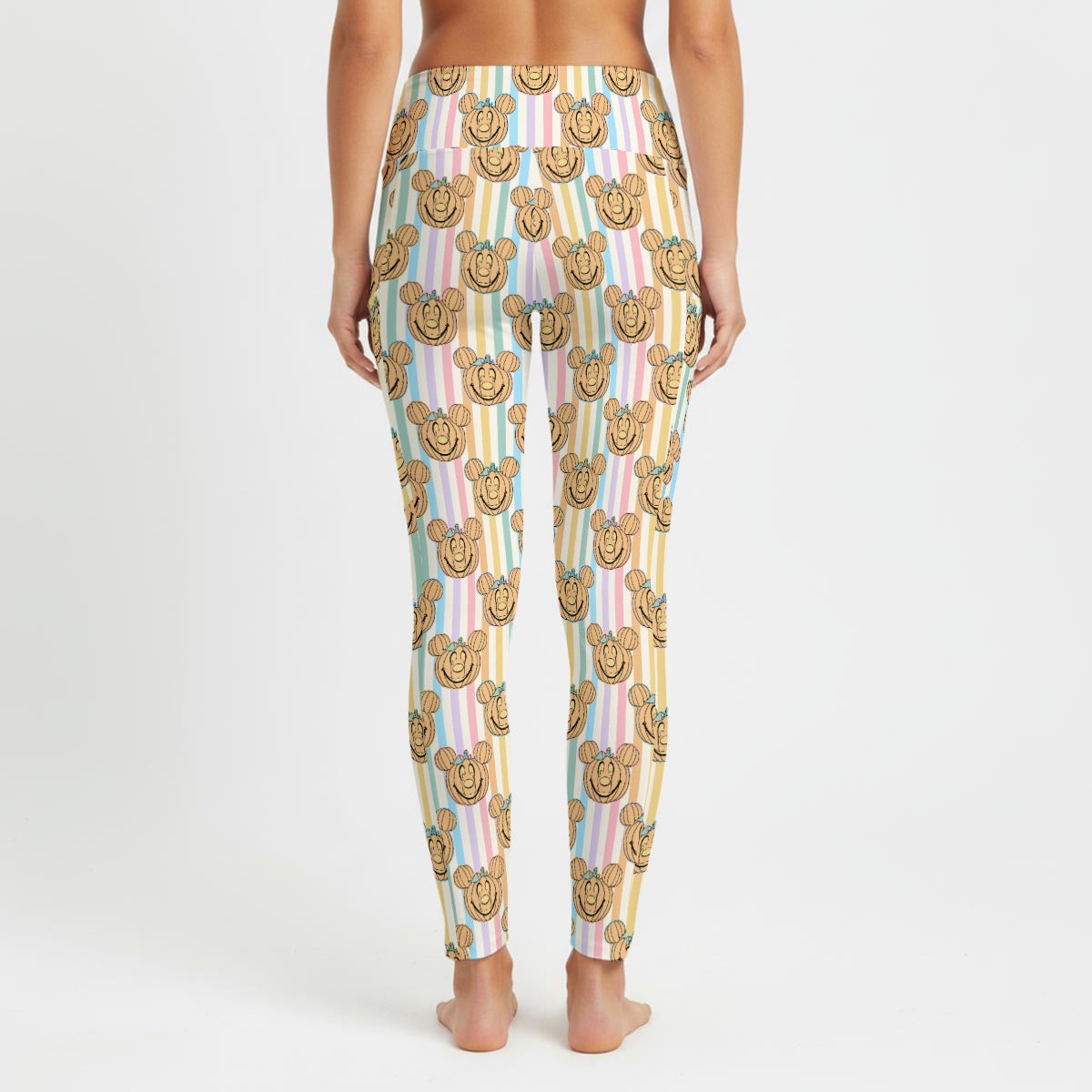 Pastel Stripe Pumpkins Women's High Waist Leggings With Side Pocket