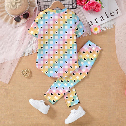 Colorful Gingham Kids' Casual Top and Pants Set