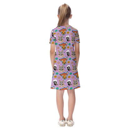 Purple Forest Friends Kid's Short Sleeve Dress