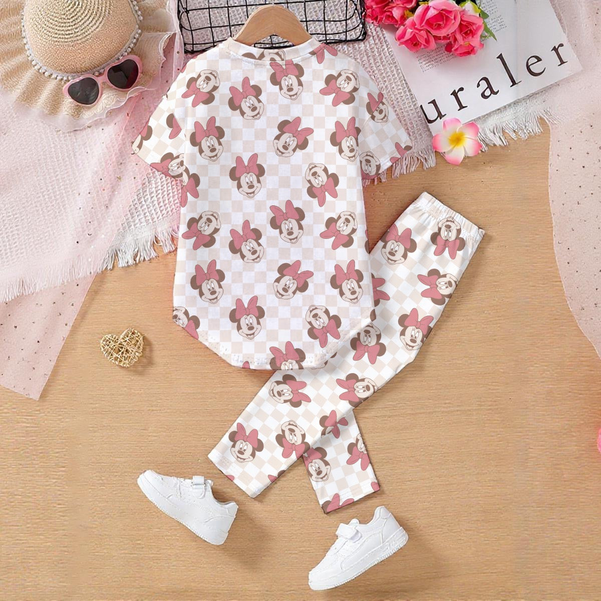 Pastel Check Minnie Kids' Casual Top and Pants Set