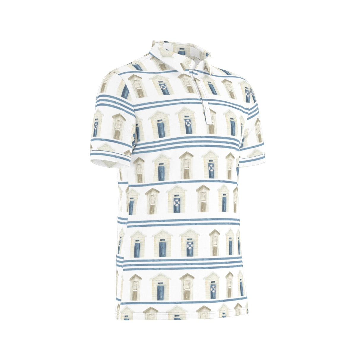 Striped Beach Houses Men's Stretch Collar Polo Shirt