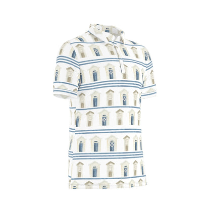 Striped Beach Houses Men's Stretch Collar Polo Shirt