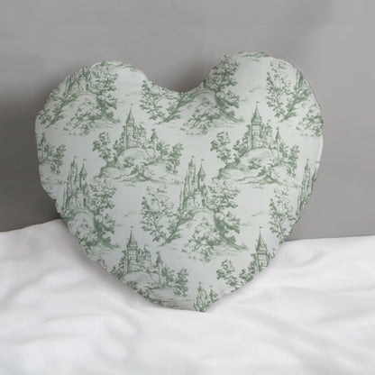 Green Castle Toile Heart-Shaped Pillow