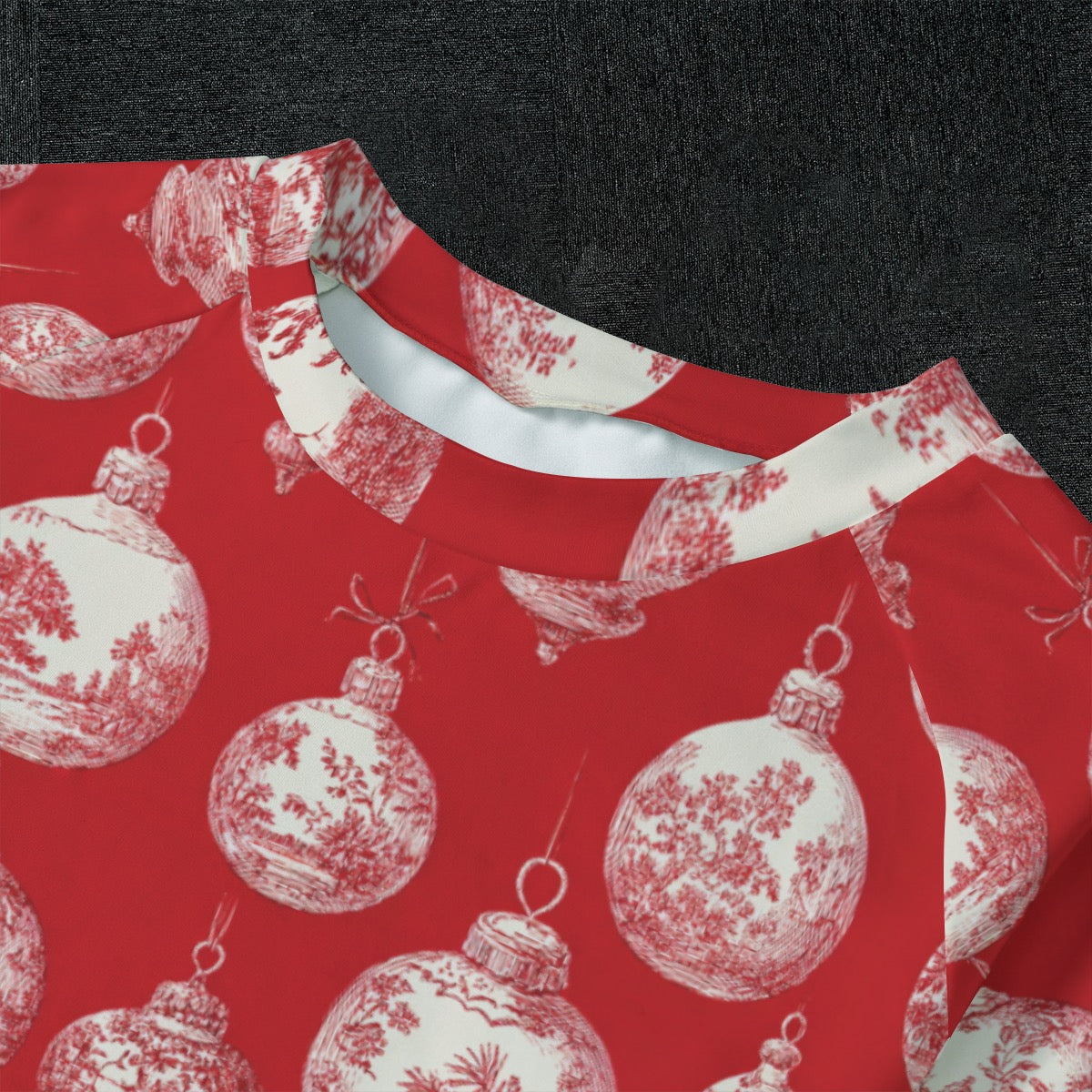 Red Toile Christmas Ornaments Kid's Raglan Sleeve Pajamas
