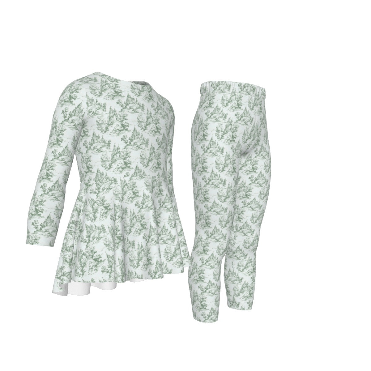 Green Castle Toile Girls LS Pants Set