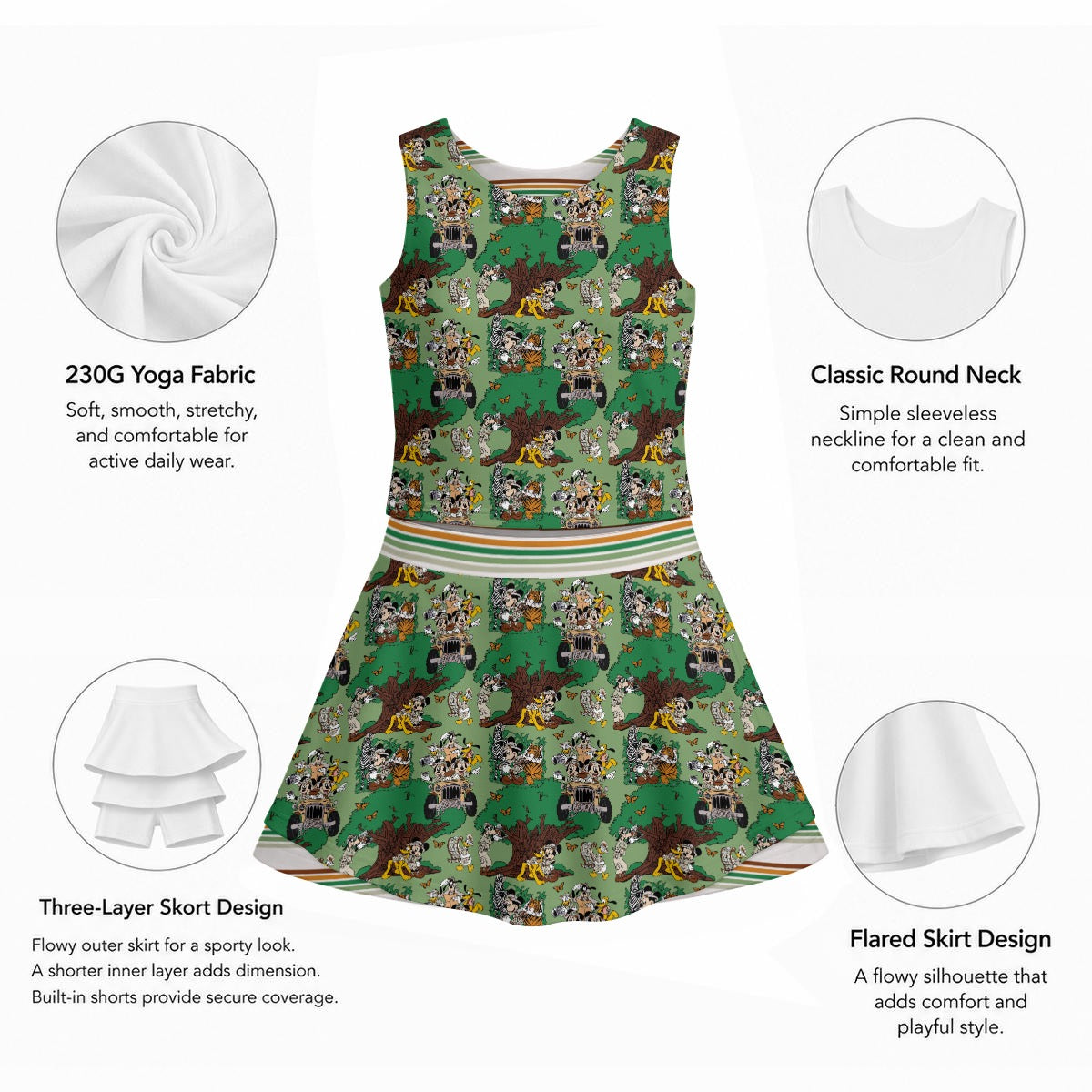 Green Safari & Stripe Women's Sports Tank & Skort Set