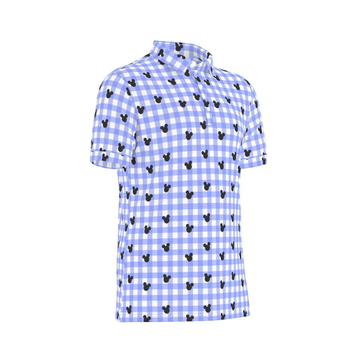 Bright Blue Gingham Men's Stretch Collar Polo Shirt