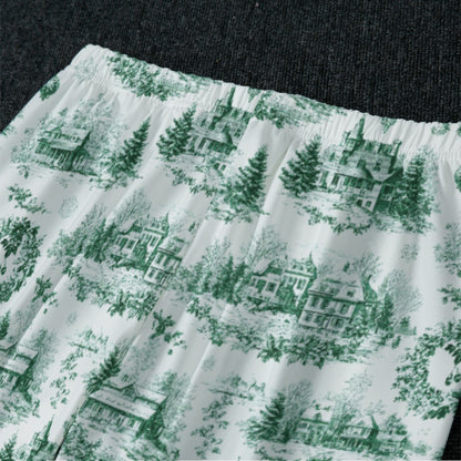 Green Christmas Toile Women's Raglan Sleeve Pajamas