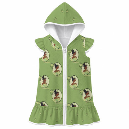 Tia Portrait [green] Girls' Hooded Beach Cover-Up