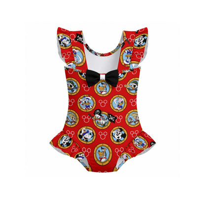 Red Porthole Friends Girls' Ruffle Sleeve Swimsuit With Bow