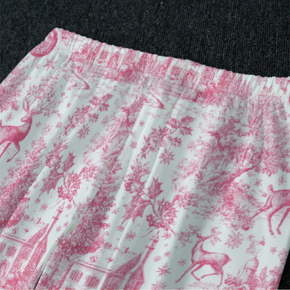 Hot Pink Christmas Toile Women's Raglan Sleeve Pajamas