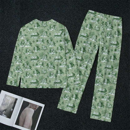 Sage Christmas Toile Women's Raglan Sleeve Pajamas
