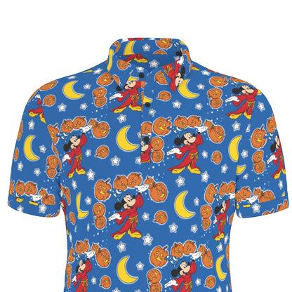 Pumpkin Sorcerer Men's Stretch Collar Polo Shirt
