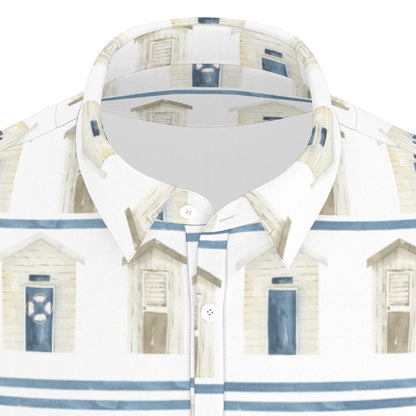 Striped Beach Houses Men's Stretch Collar Polo Shirt