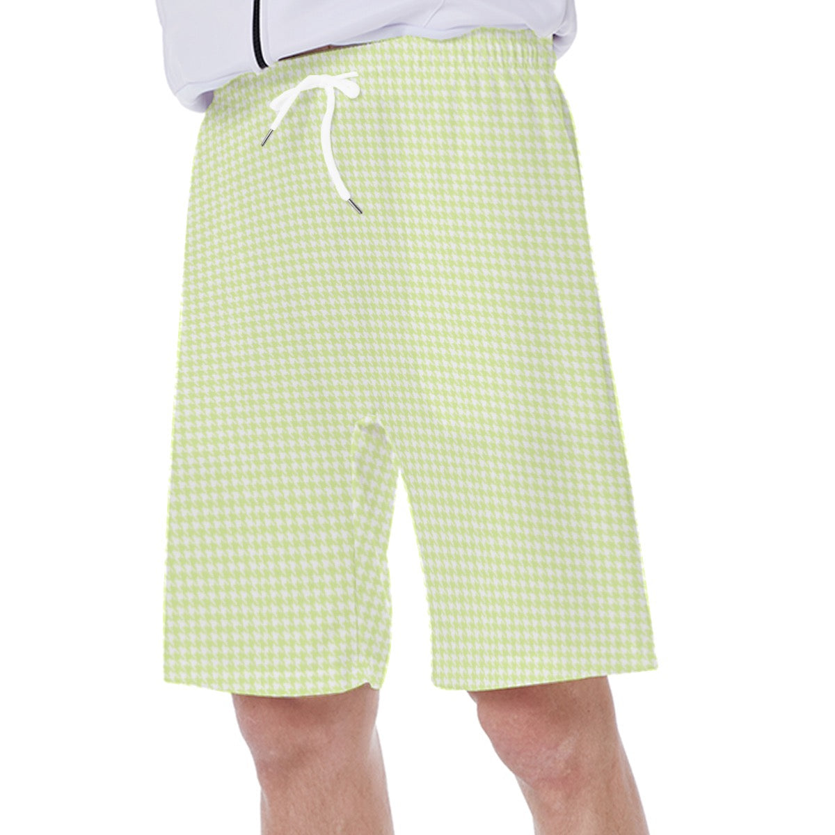 Grandmillenial Green Houndstooth Men‘s Beach Shorts With Lining