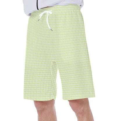 Grandmillenial Green Houndstooth Men‘s Beach Shorts With Lining