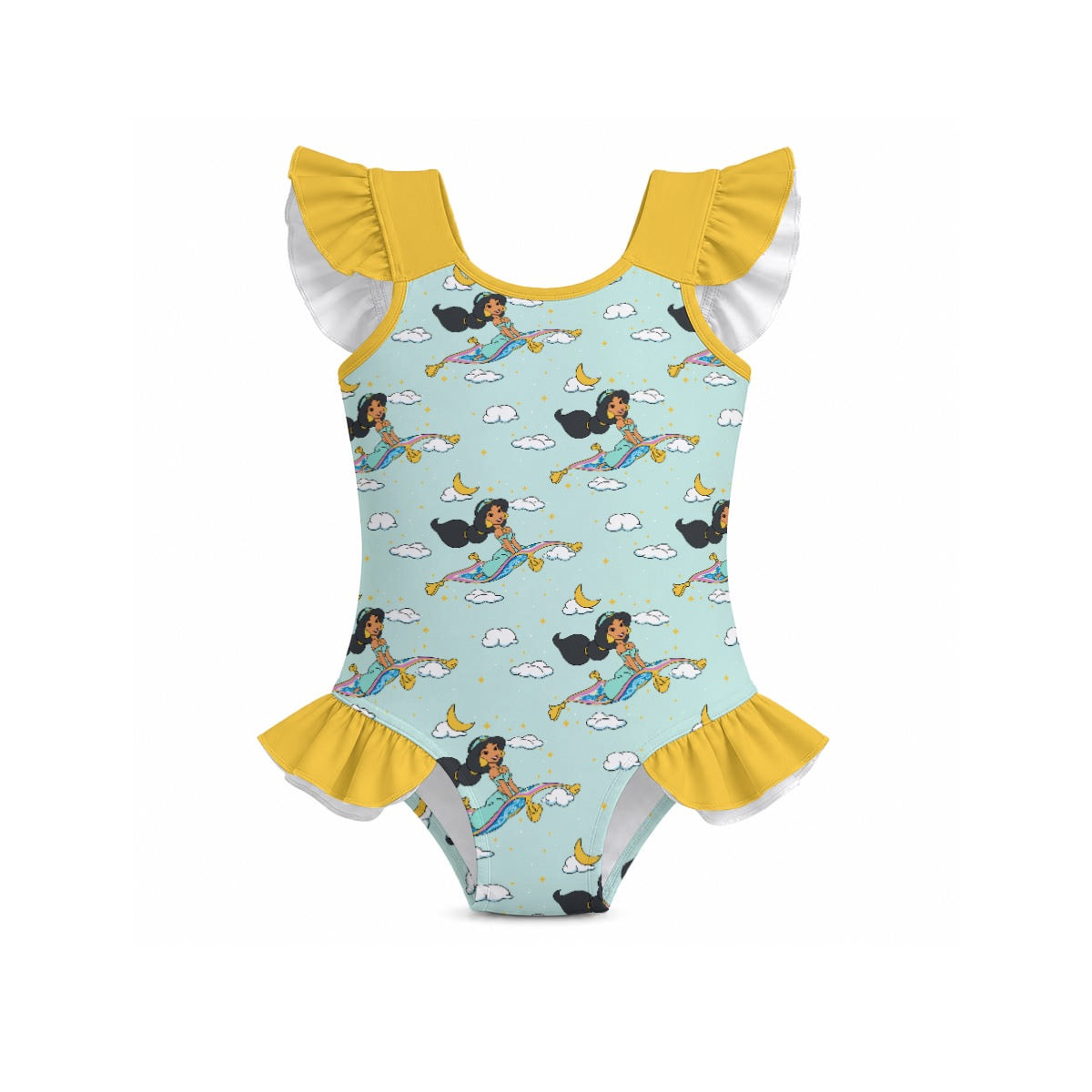 A Whole New World Girls' Ruffle Sleeve Swimsuit with Bow