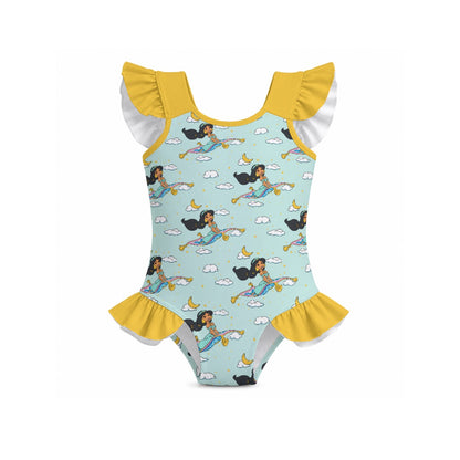 A Whole New World Girls' Ruffle Sleeve Swimsuit with Bow