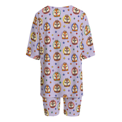 Purple Chipmunks Women's T-shirt Set With Short Sleeve