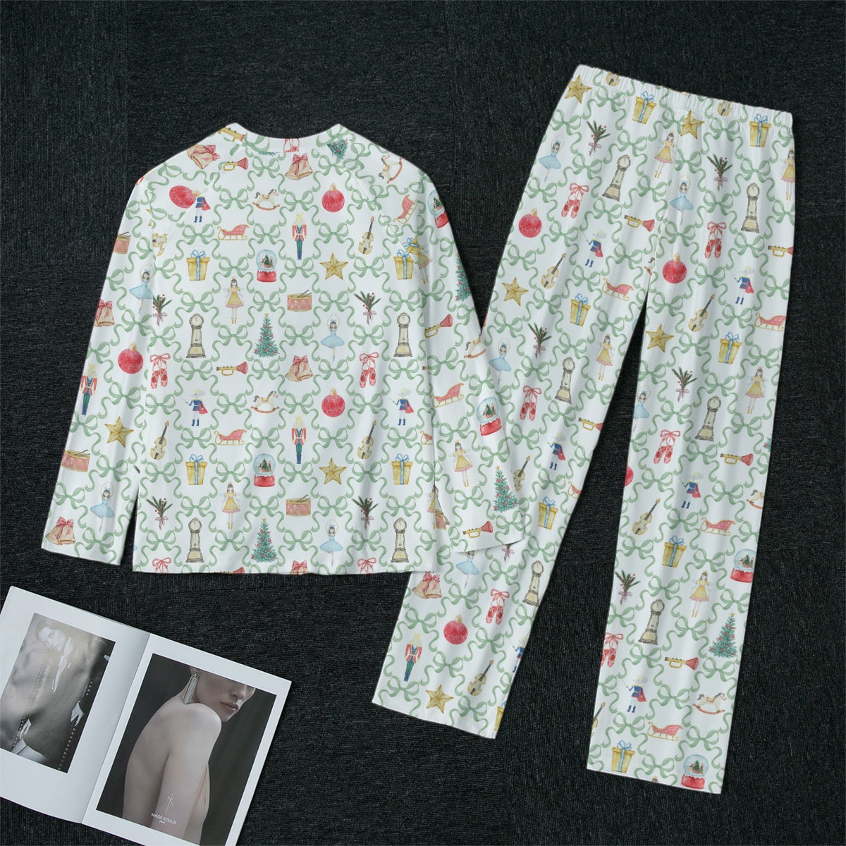 Green Bow Trellis Nutcracker Women's Raglan Sleeve Pajamas