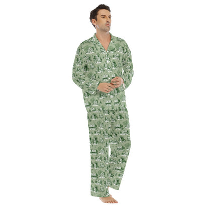 Sage Toile Men's Lapel Pajama Set