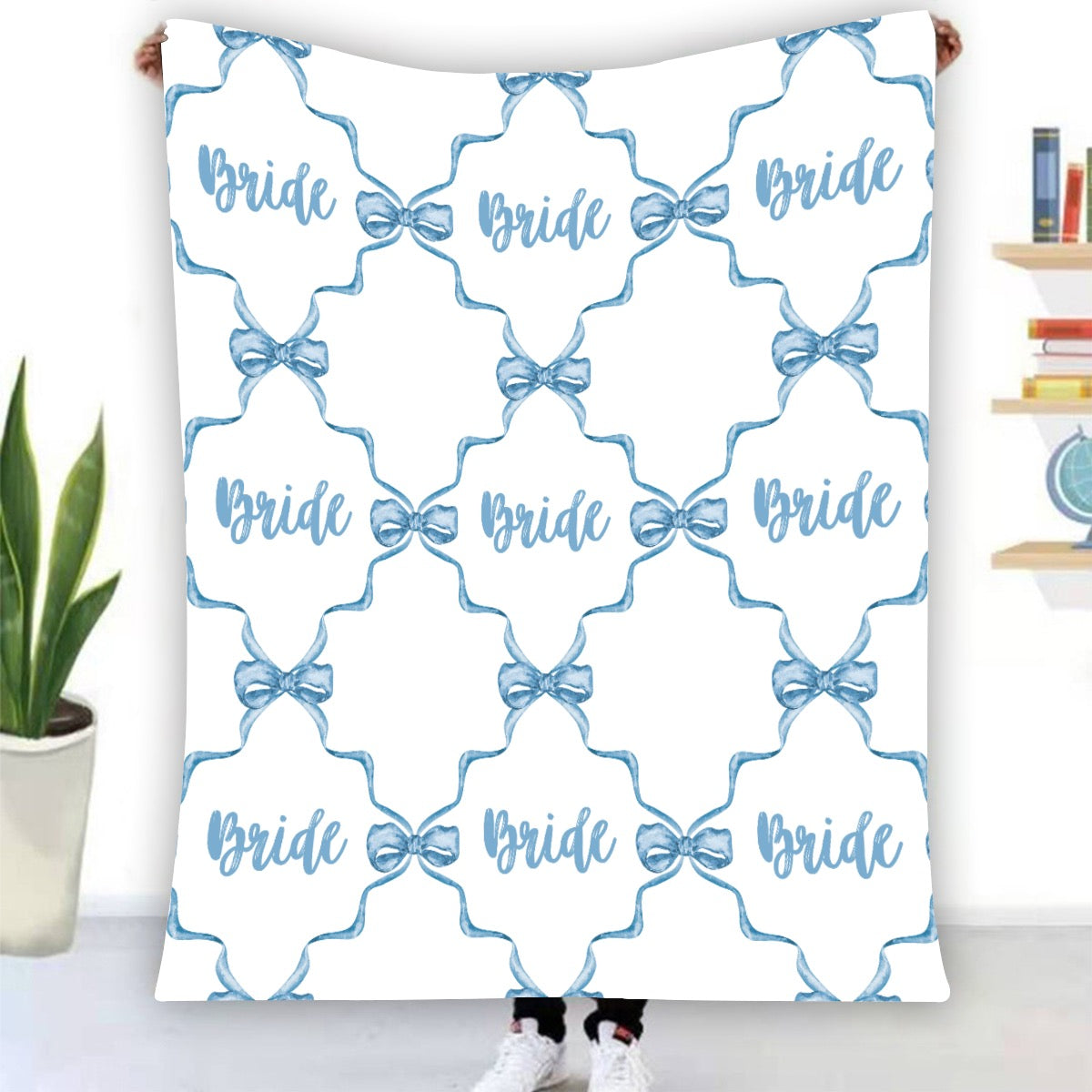 Single-Side Bow Trellis Bride Flannel Blanket