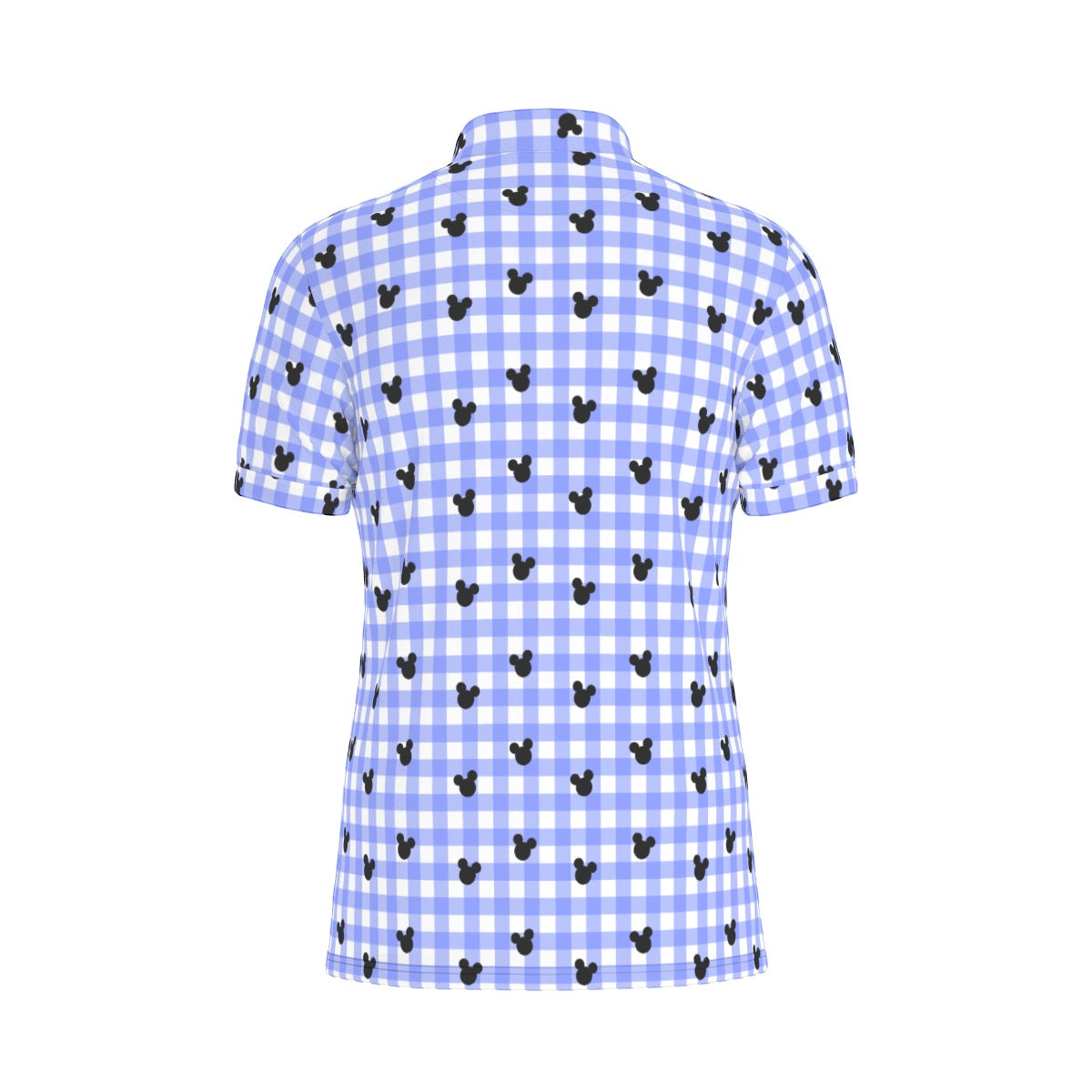 Bright Blue Gingham Men's Stretch Collar Polo Shirt