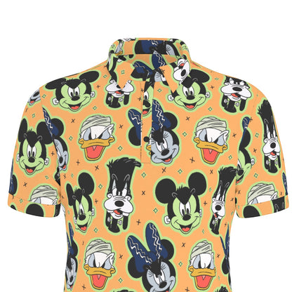 Spooky Friends [orange] Men's Stretch Collar Polo Shirt