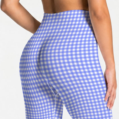 Small Bright Blue Gingham Women's Seamless High Waisted Butt-Lifting Leggings