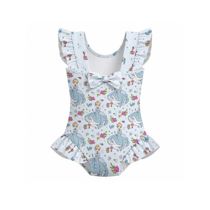 Cindy Girls' Ruffle Sleeve Swimsuit With Bow