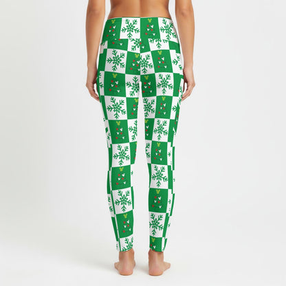 Christmas Green Check Women's High Waist Leggings With Side Pocket