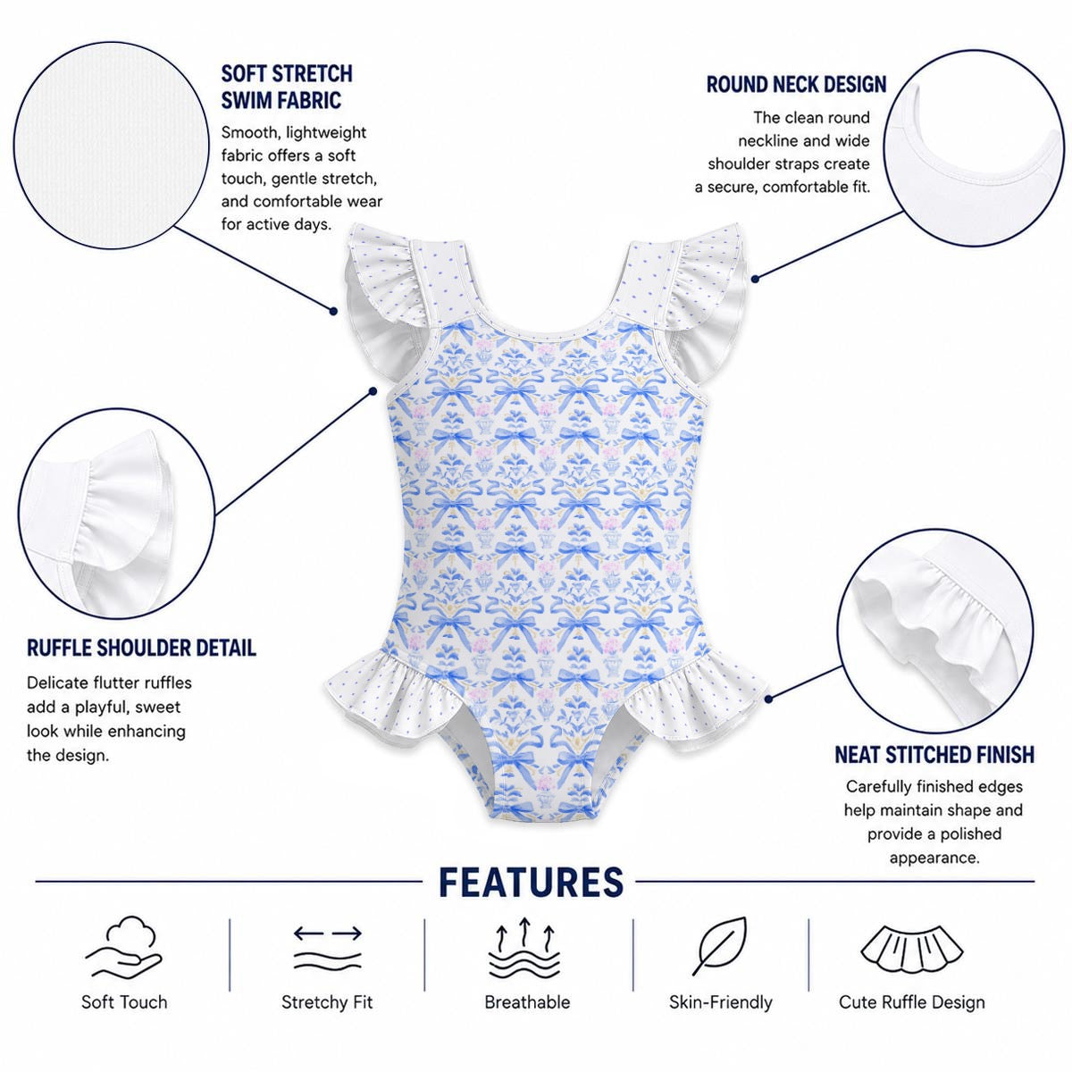 Charlotte Girls' Ruffle Sleeve Swimsuit with Bow
