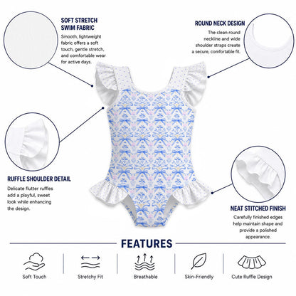 Charlotte Girls' Ruffle Sleeve Swimsuit with Bow