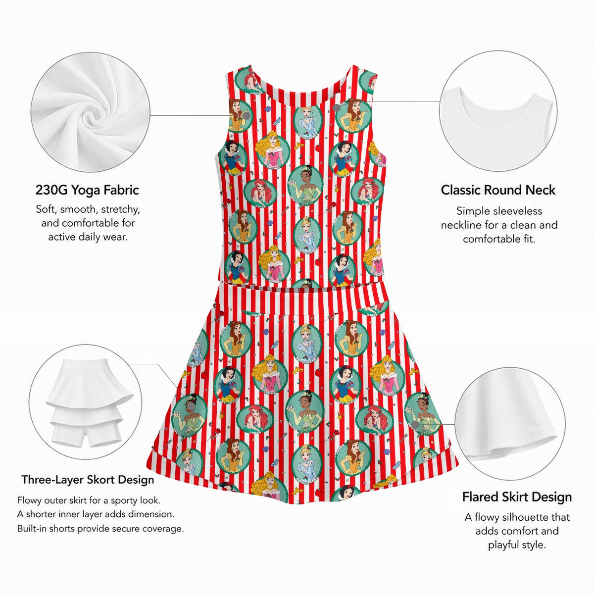 Christmas Princess Stripe Girl's Sports Tank & Skort Set
