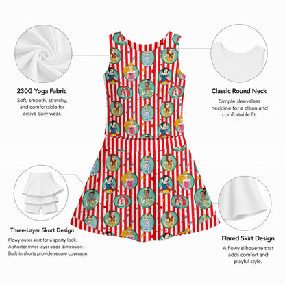 Christmas Princess Stripe Girl's Sports Tank & Skort Set