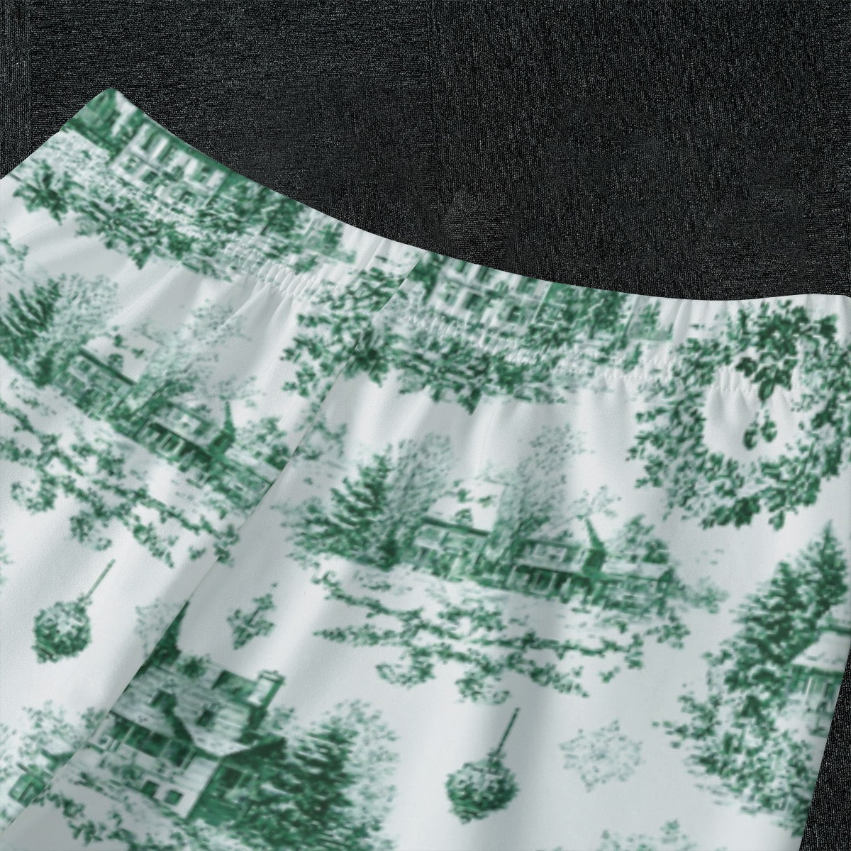 Dark Green Christmas Toile Kid's Raglan Sleeve Pajamas