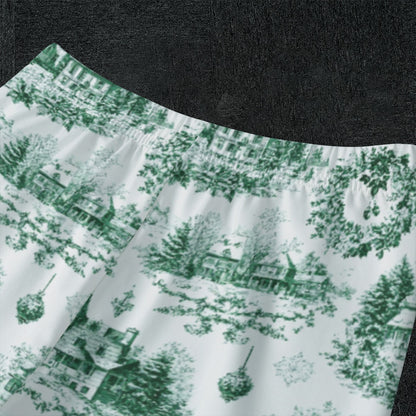 Dark Green Christmas Toile Kid's Raglan Sleeve Pajamas