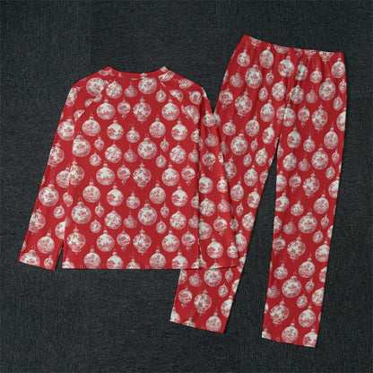 Red Toile Christmas Ornaments Men's Raglan Sleeve Pajamas