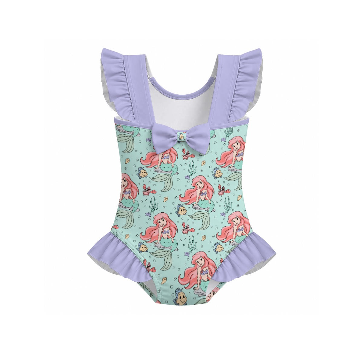 Ariel Girls' Ruffle Sleeve Swimsuit with Bow