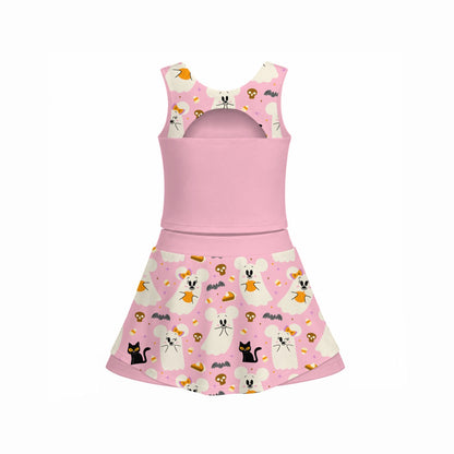 Friendly Ghosts Panel [pink] Girl's Sports Tank & Skort Set