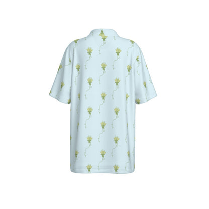 Aqua Lotus Flower Polo Collar Jersey