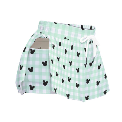 Green Gingham Women's Sport Skorts With Pocket