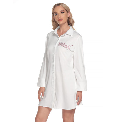 Bridesmaid [pink] Women's Lapel Shirt Dress With Long Sleeve