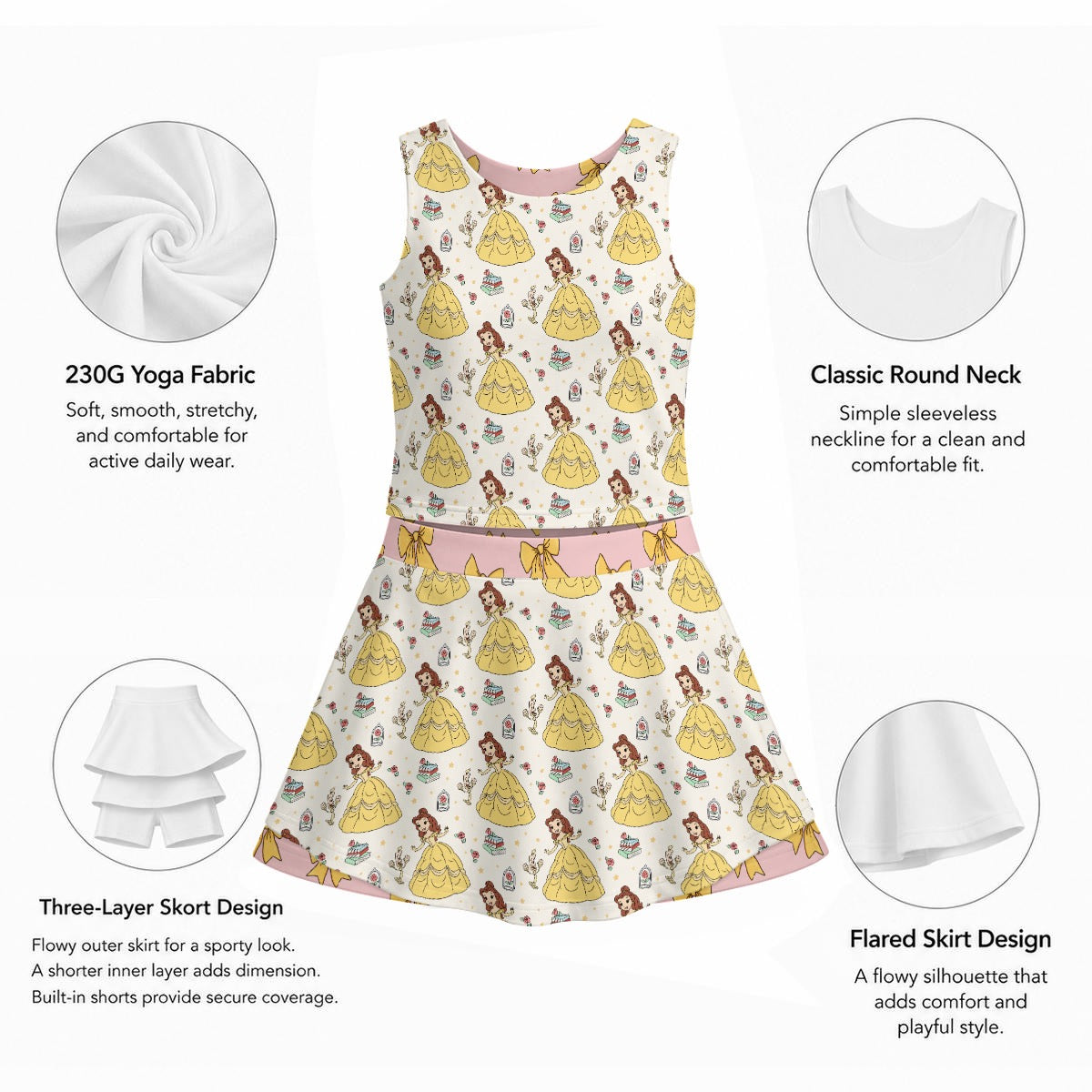The Beautiful Princess & Belle’s Bows Women's Sports Tank & Skort Set