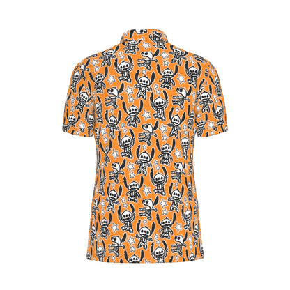 Skeleton Alien Men's Stretch Collar Polo Shirt