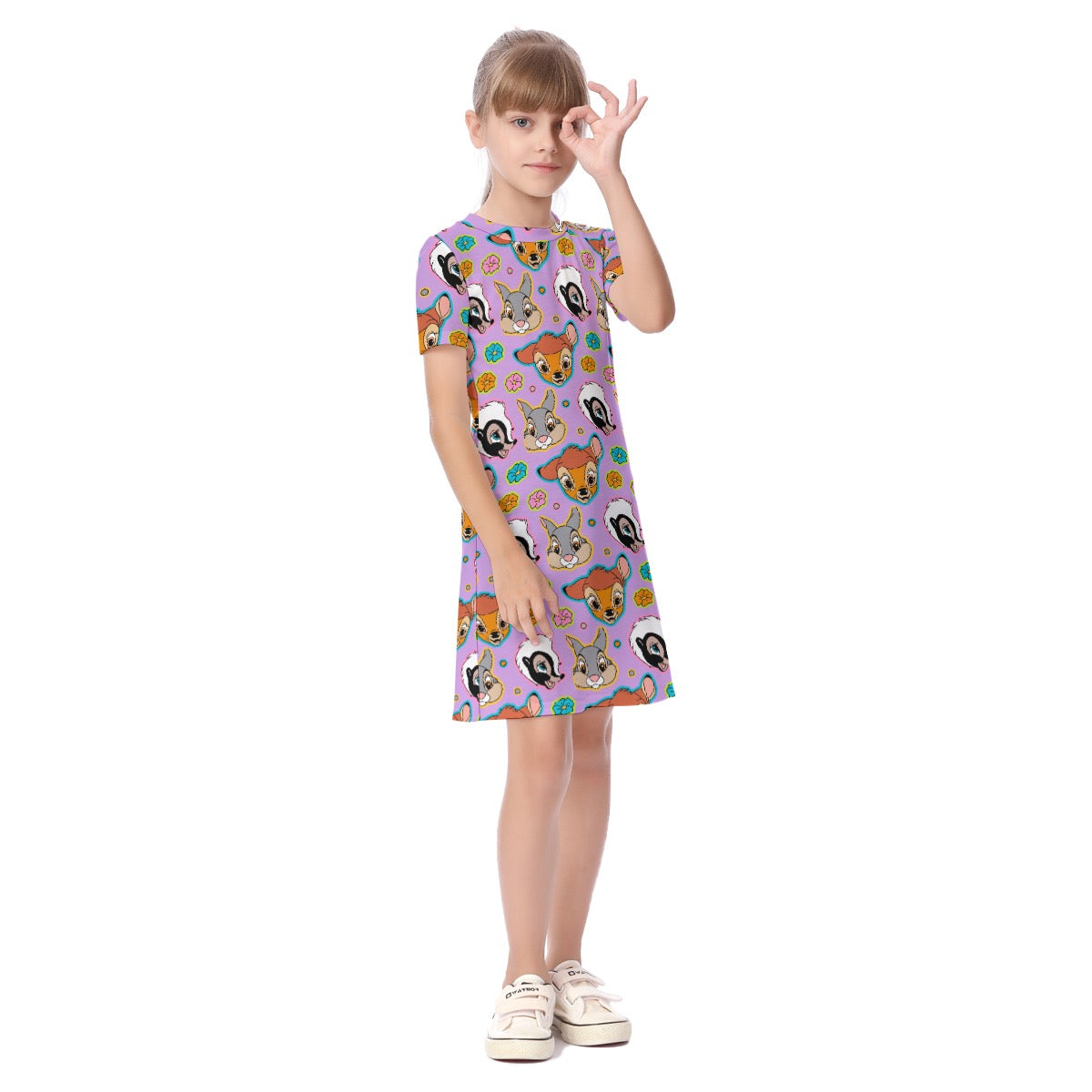 Purple Forest Friends Kid's Short Sleeve Dress